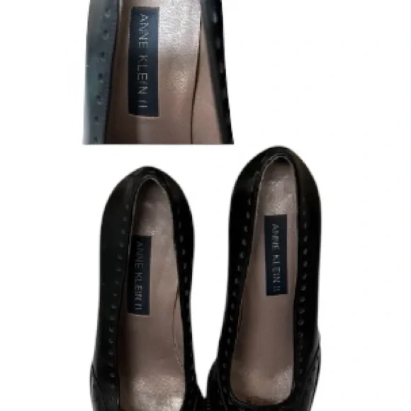 Vintage Anne Klein Black All Leather Wingtip Oxford Pumps Square Toe Italy 6 - Picture 4 of 16